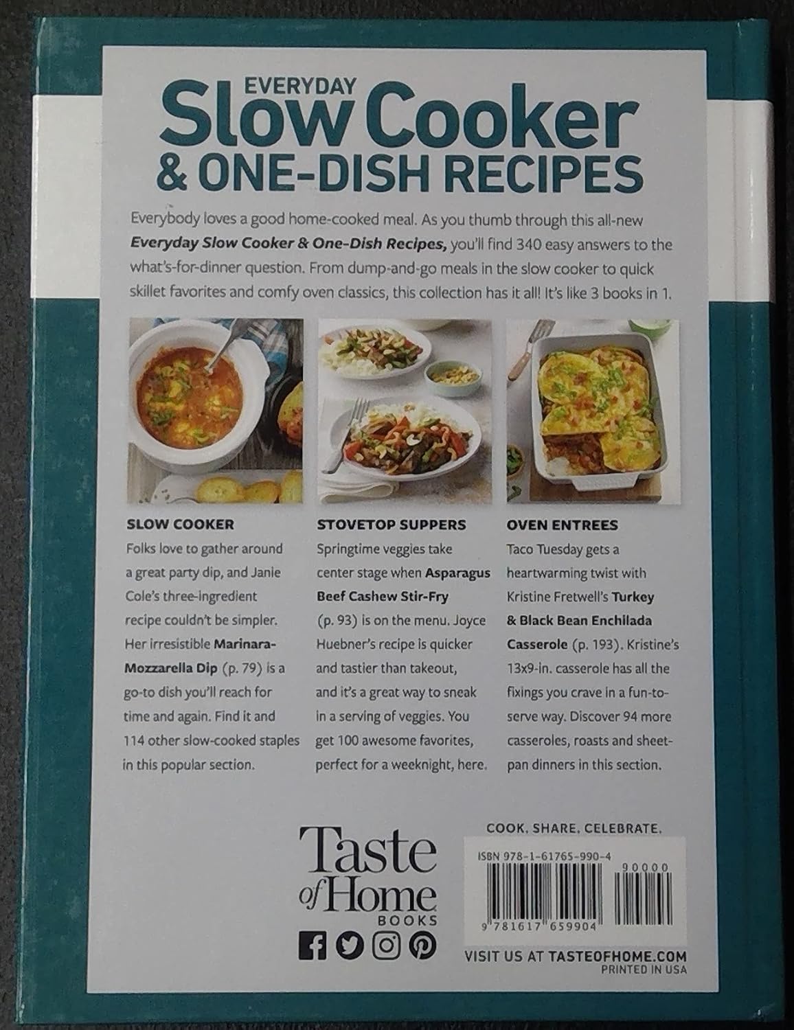 Taste of Home Everyday Slow Cooker/1-Dish Recipes Hard Cover Book 256 Pages 8.25x11