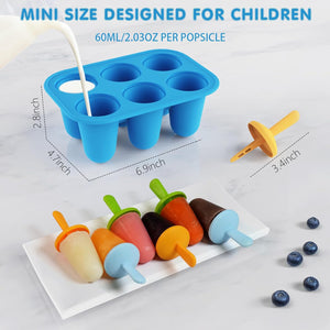 Popsicles Molds Silicone, 6 Pieces BPA-Free Ice Pop Mold, Reusable Mini Toddler Popsicle Molds with Sticks, Homemade Small Popsicle Mold for Kids (Blue)