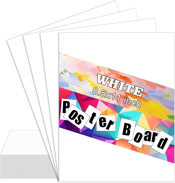 Poster Board 8.5''x 11'',25 Sheets White Cardboard Sheets,Small Poster Board 250GSM,Presentation Board for School Arts Craft Projects Drawing Display