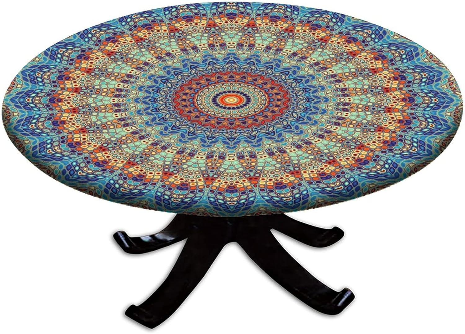 Round 52" Fitted Tablecloth Mandala Boho