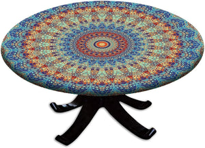 Round 52" Fitted Tablecloth Mandala Boho