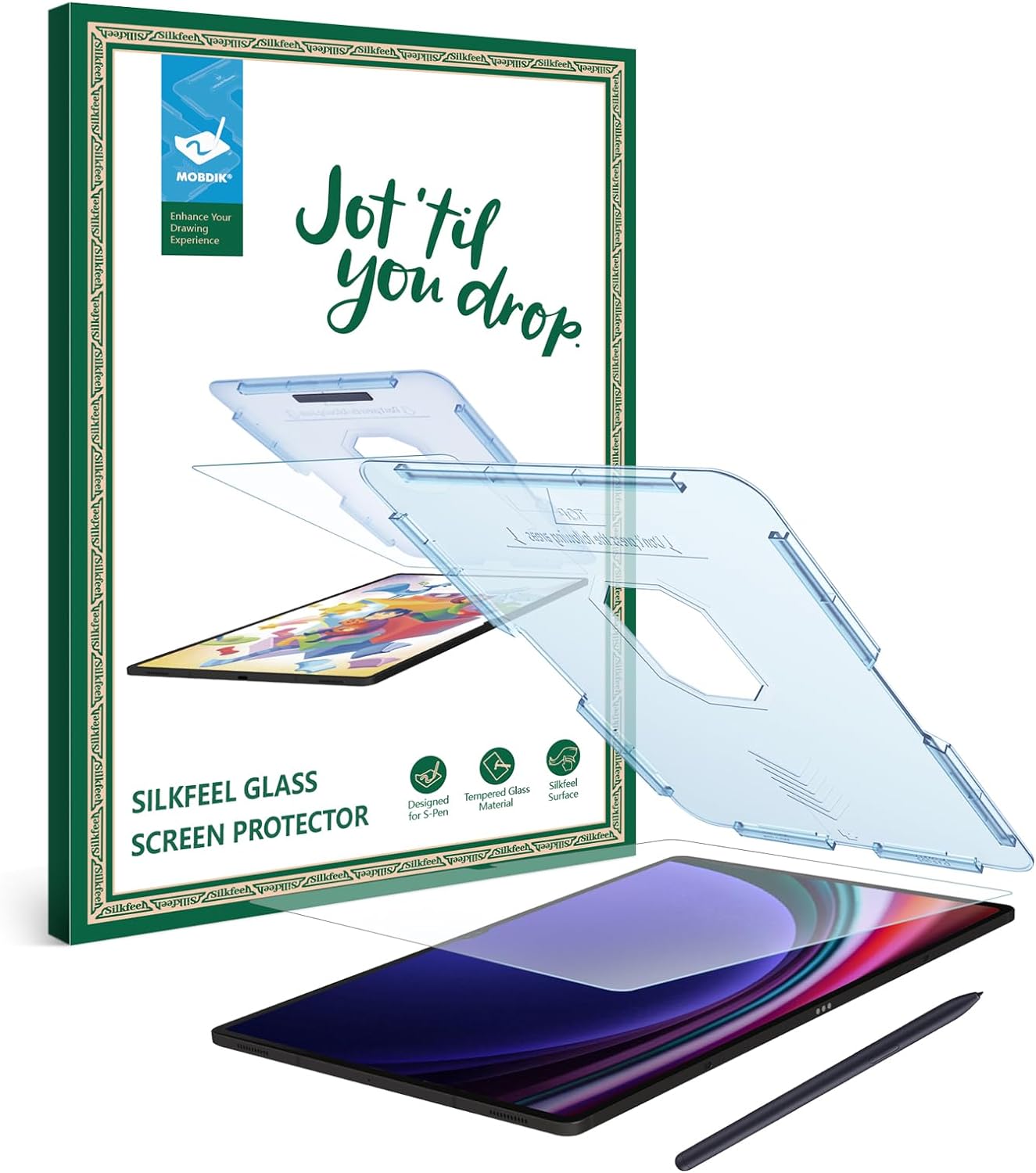 MOBDIK Silkfeel Glass [EZ Kit] Screen Protector Compatible with Galaxy Tab S9 Ultra / S8 Ultra (14.6 inch, 2023/2022) [Tempered Glass] [Automatic Alignment] [Compatible with S-Pen]