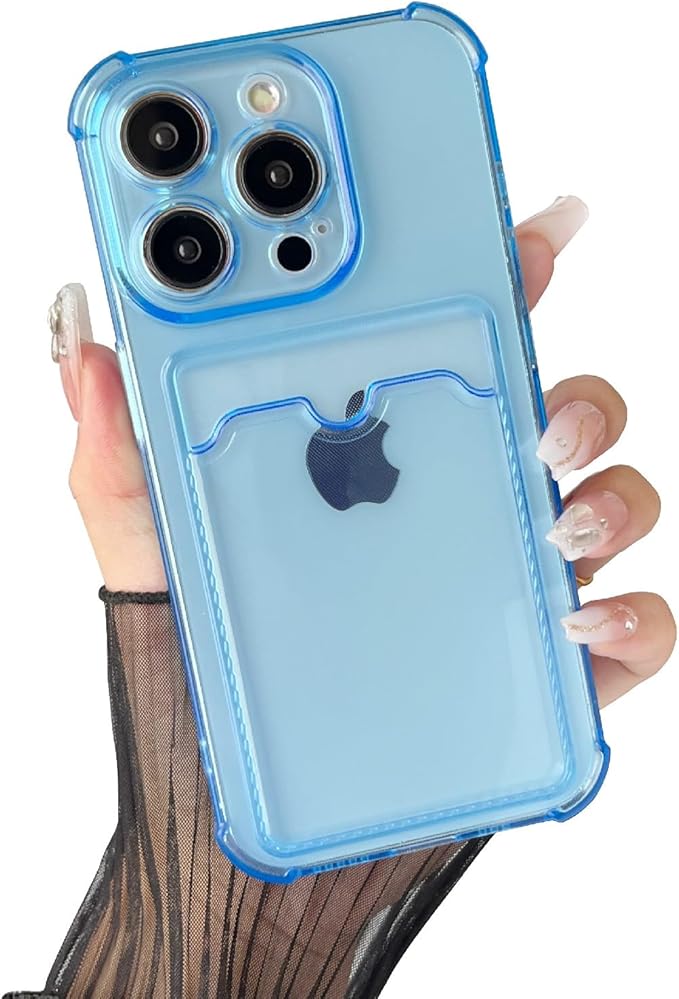 iPhone Case Compatible with iPhone 14 Pro, 6.1", Clear/Blue with Wallet