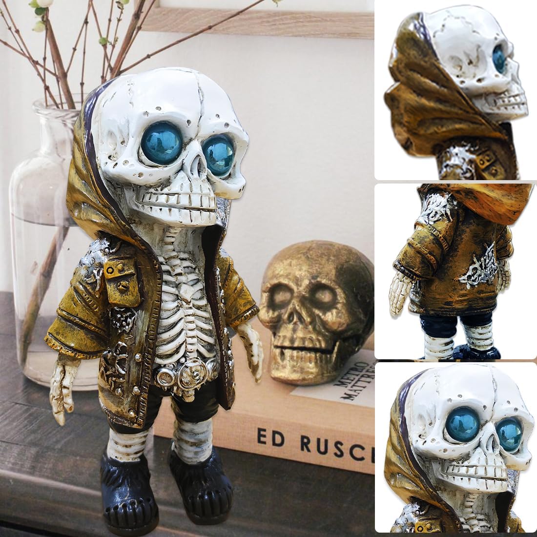 YXOTJHS Skull Decor,Halloween Skeleton Figurines,Horror Movie Garden Gnomes,Halloween Decor Skeleton Statue Indoor Decorations,Cool Skeleton Action Figure Gift for Kids Adult