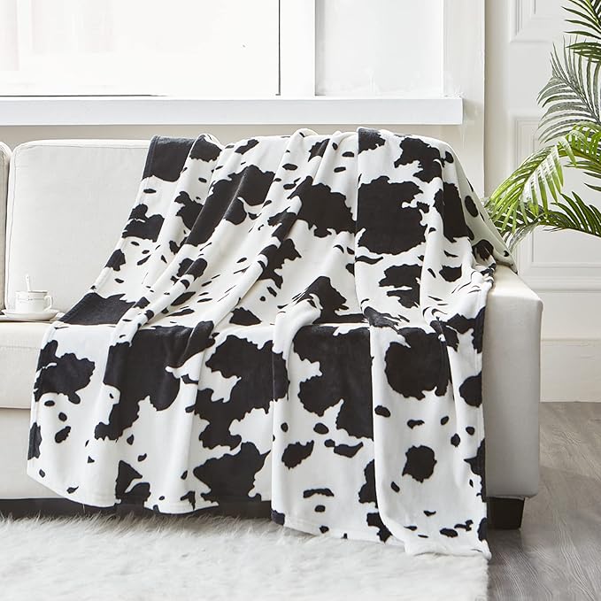 Cow Print Blanket 40"x 50", Fuzzy Fleece
