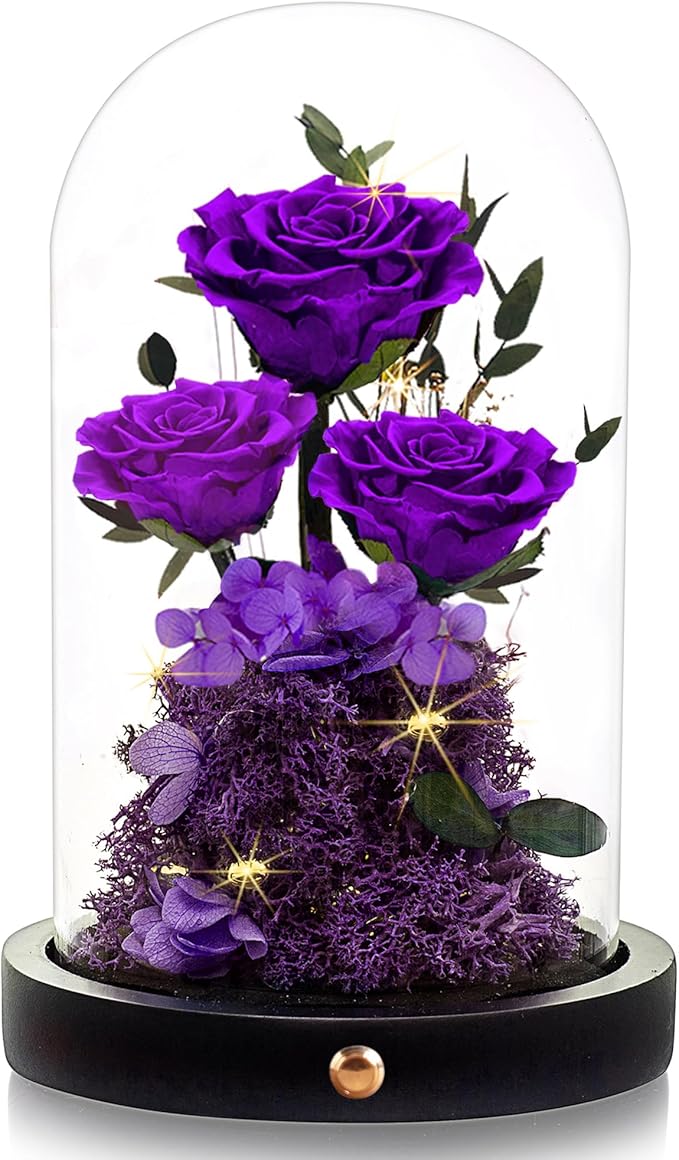 Flowers Roses Gifts for Mom Grandma,Forever Preserved Rose in Glass Dome, Mothers Day Anniversary Thanksging Birthday Real Roses Gifts for Wife Women Mother in Law/Purple