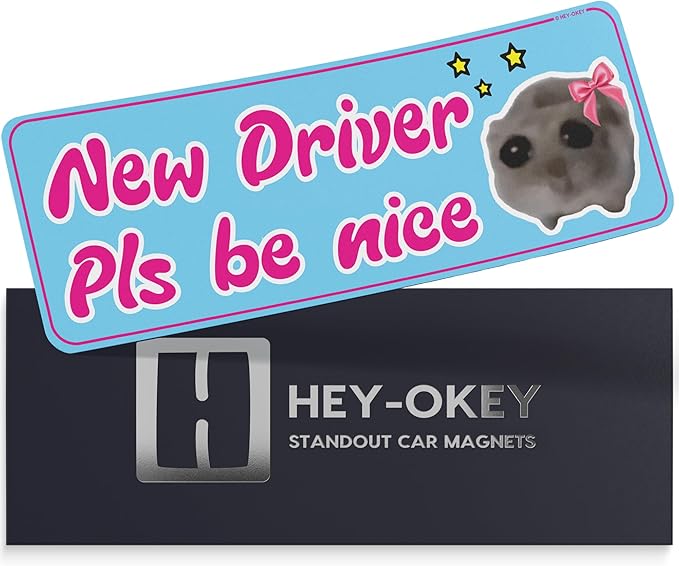 New Driver Magnet for Car - Funny Cute Hamster Please Be Patient Reflective Magnetic Bumper Sticker - Removable Novice Rookie Safety Caution Sign - Weather-Resistant 10 x 3.5 - Pink Fuchsia