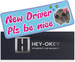 New Driver Magnet for Car - Funny Cute Hamster Please Be Patient Reflective Magnetic Bumper Sticker - Removable Novice Rookie Safety Caution Sign - Weather-Resistant 10 x 3.5 - Pink Fuchsia