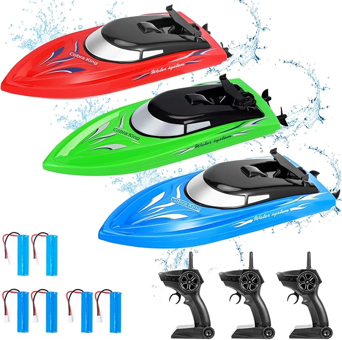 3 PACK RC Boat, Remote Control Boats for Kids and Adults,10km/H 2.4G High Speed Remote Control Boat, Fast RC Boats for Pools and Lakes with 6 Rechargeable Battery(3 in The Boat).
