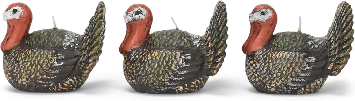 Set of 3 decorative wax candles (23 x 7.5 cm), sitting turkey design