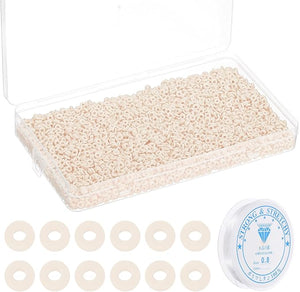 4000 Pcs Clay Beads Bracelet Making Kit, 4mm Flat Round Polymer Clay Spacer Beads Preppy Heishi Beads Disk with Elastic String for DIY Friendship Jewelry Making, White