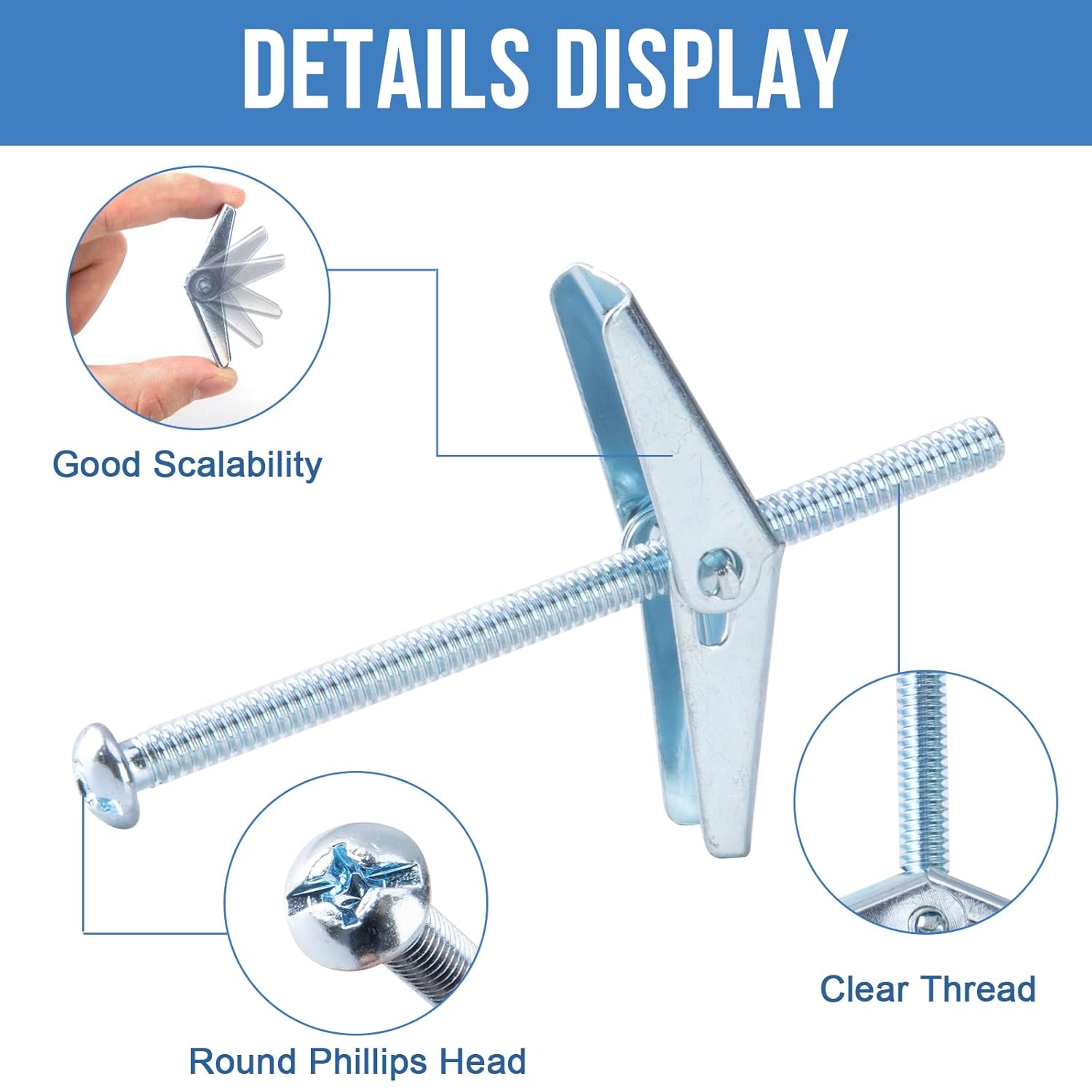 1/4"x4" Toggle Bolts (36 Pcs) 1/4 inch Wall Anchors for Drywall Heavy Duty, Butterfly Anchor Bolt for Hollow Wall, Sheetrock, Ceiling