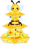 3 Tier Cupcake Stand, Bee Sunflower Party Decorations Cardboard Dessert Stand Bee Themed Cupcake Display Stand Honeycomb Cupcake Holder Stand for Birthday Party Supplies