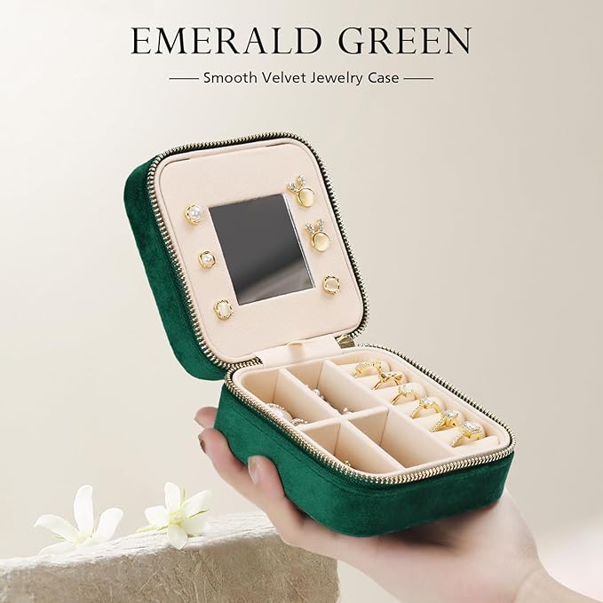 Jenria Mothers Day Gifts for Mon, Travel Jewelry Case for Women, Jewelry Organizer, Jewelry Box, Unique Gifts, Personalized Gifts for Her, Birthday Gifts for Mom, Teen Girl, Girlfriend, Green, S