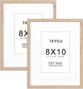 8x10in Natural Picture Frame with mat 5x7in Photo Frames 2 Pack,Modern Style Wood Composite frames Tempered Glass, Table Top or Wall - Vertical and Horizontal for Home Decor
