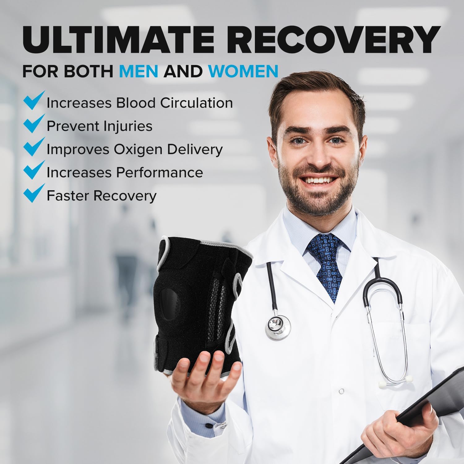 Adjustable Compression Knee Brace for Men & Women, featuring Stabilizers & Patella Support, Optimal Recovery for Knee Pain, Medical Knee Sleeve for Arthritis, Weightlifting, Dance, Running-Size Large