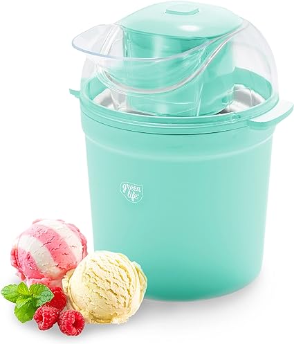 GreenLife 1.5QT Electric Ice Cream, Frozen Yogurt and Sorbet Maker with Mixing Paddle, Dishwasher Safe Parts, Easy one Switch, BPA-Free, Turquoise