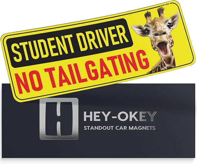 Student Driver Magnet for Car - Funny Animals Please Be Patient Reflective Magnetic Bumper Sticker - Removable Novice Rookie Safety Attention Sign - Weather-Resistant - 10 x 3.5 in (Giraffe)