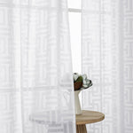 White Sheer Curtains 72 Inches Long 2 Panels Set, Lightweight Solid Clip Jacquard Geometric Door Curtain Semi Sheer, Dual Rod Pocket Curtains Drapes for Bedroom Living Room, 42Wx72L Inch