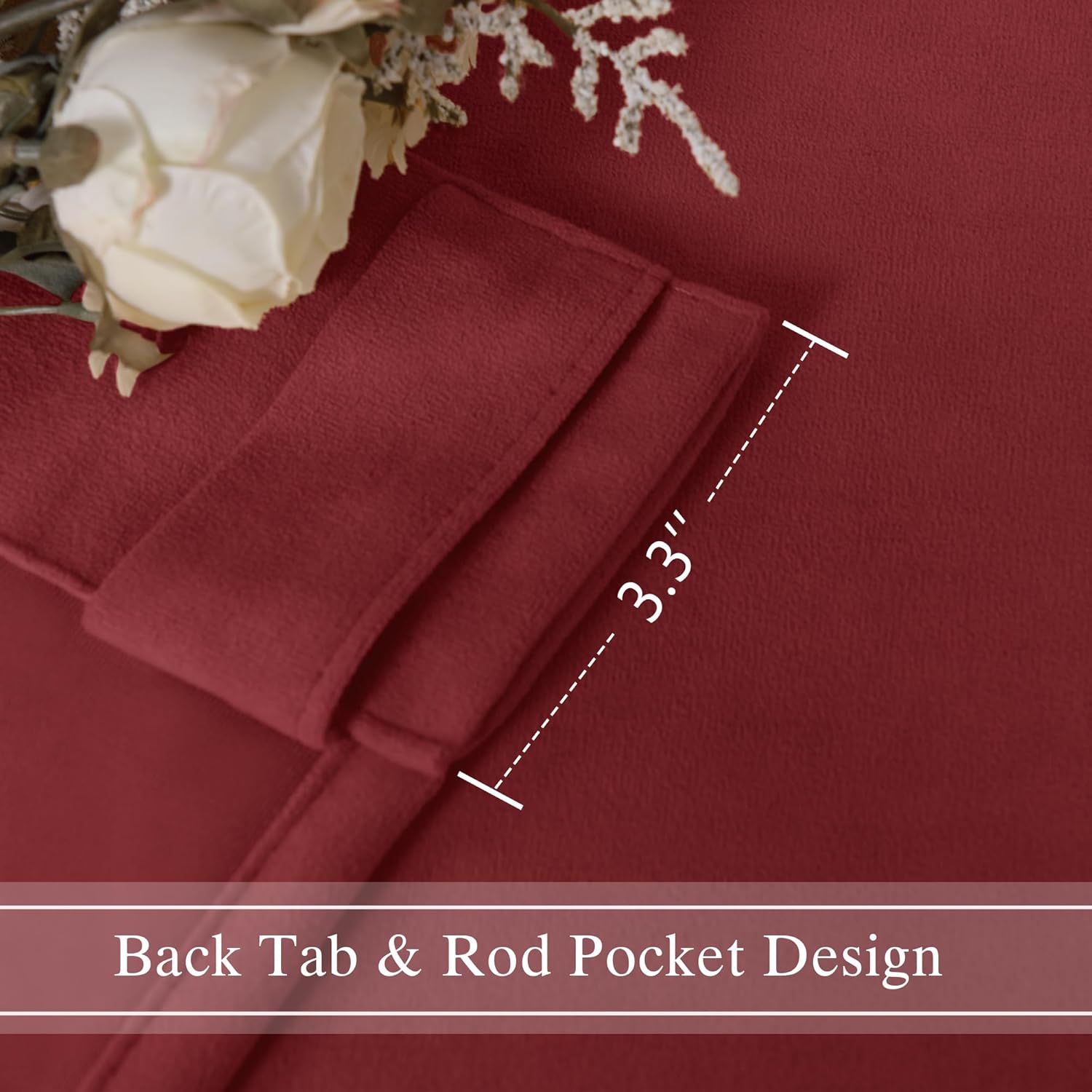 Velvet Curtains 108 inches Long - Room Darkening Curtains for Bedroom Thermal Insulated Christmas Window Drapes for Living Room，Rod Pocket and Back Tab, Burgundy Red, W52 x L108, 2 Panels