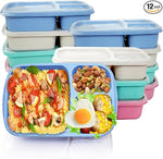 12 Pack Wheat Straw Bento Box, 3 Compartment Lunch Box Containers, Portable, Freezer & Microwave Safe, Dishwasher Safe