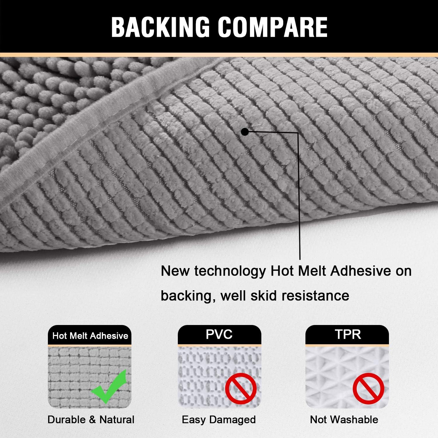 Bath Mats for Bathroom Non Slip Luxury Chenille Ultra Soft Bath Rugs 20x32 - Gray