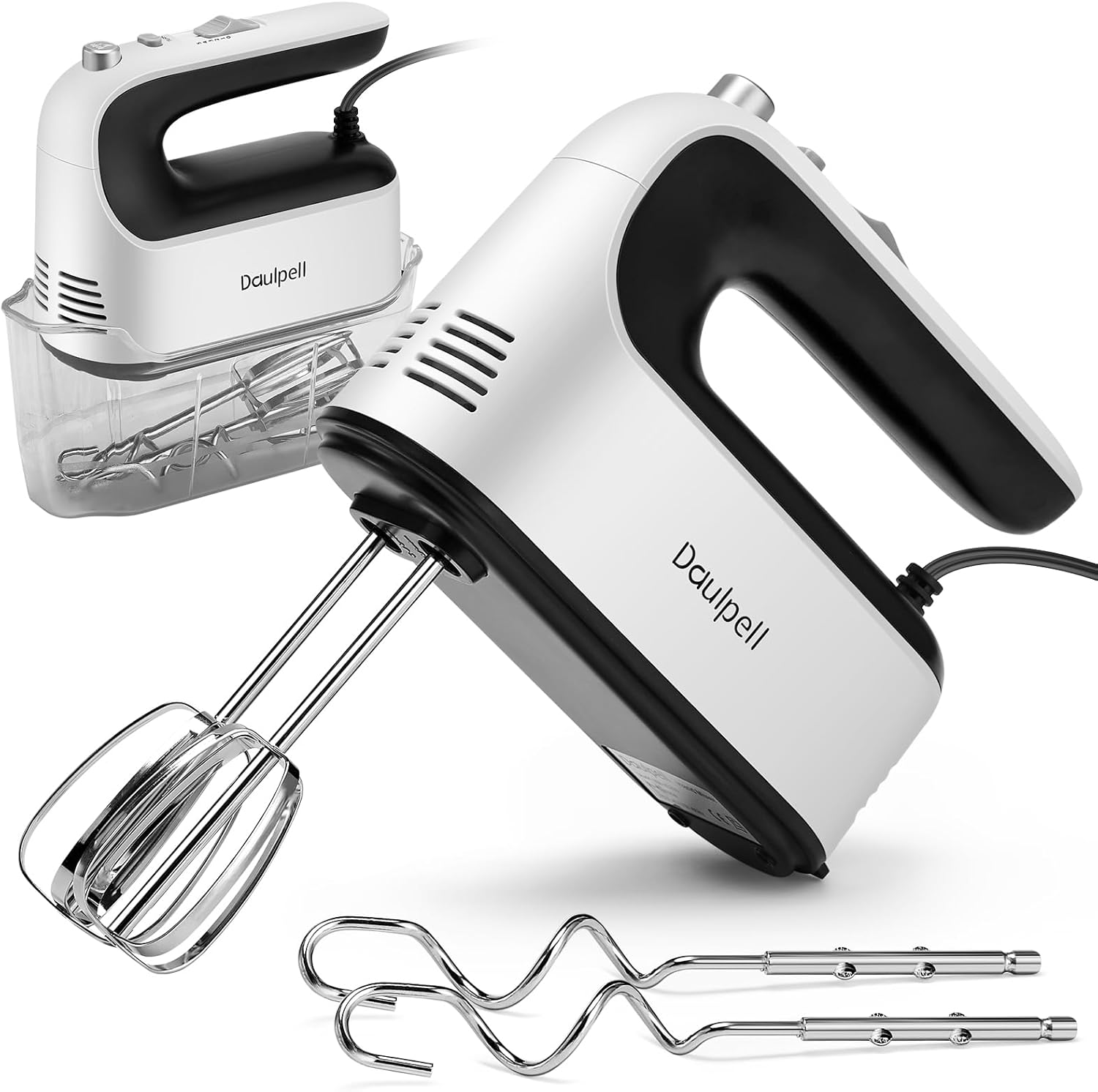 Hand Mixer Electric Handheld, 5 Speed+ 400W High Power Mixers Kitchen Electric Stand Mixer for Baking Cake Egg Cream with Turbo Boost, Snap-On Storage Case and 4 Stainless Steel Accessories