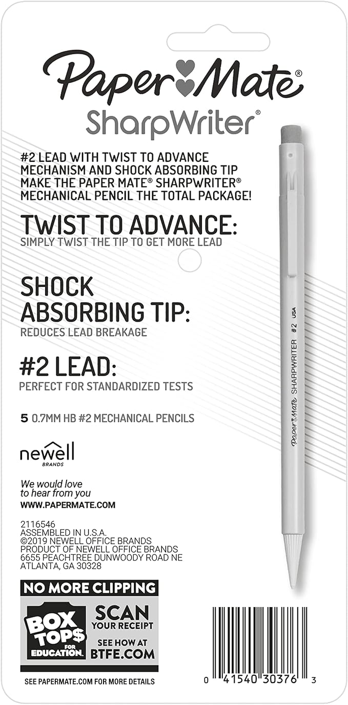 Papermate 3037631PP SharpWriter Mechanical Pencils, Twistable Tip, 0.7 Mm, Pack of 1 Blister, Total 5 Pencils