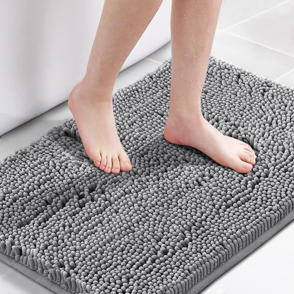 Bath Mats for Bathroom Non Slip Luxury Chenille Ultra Soft Bath Rugs 20x32 - Gray