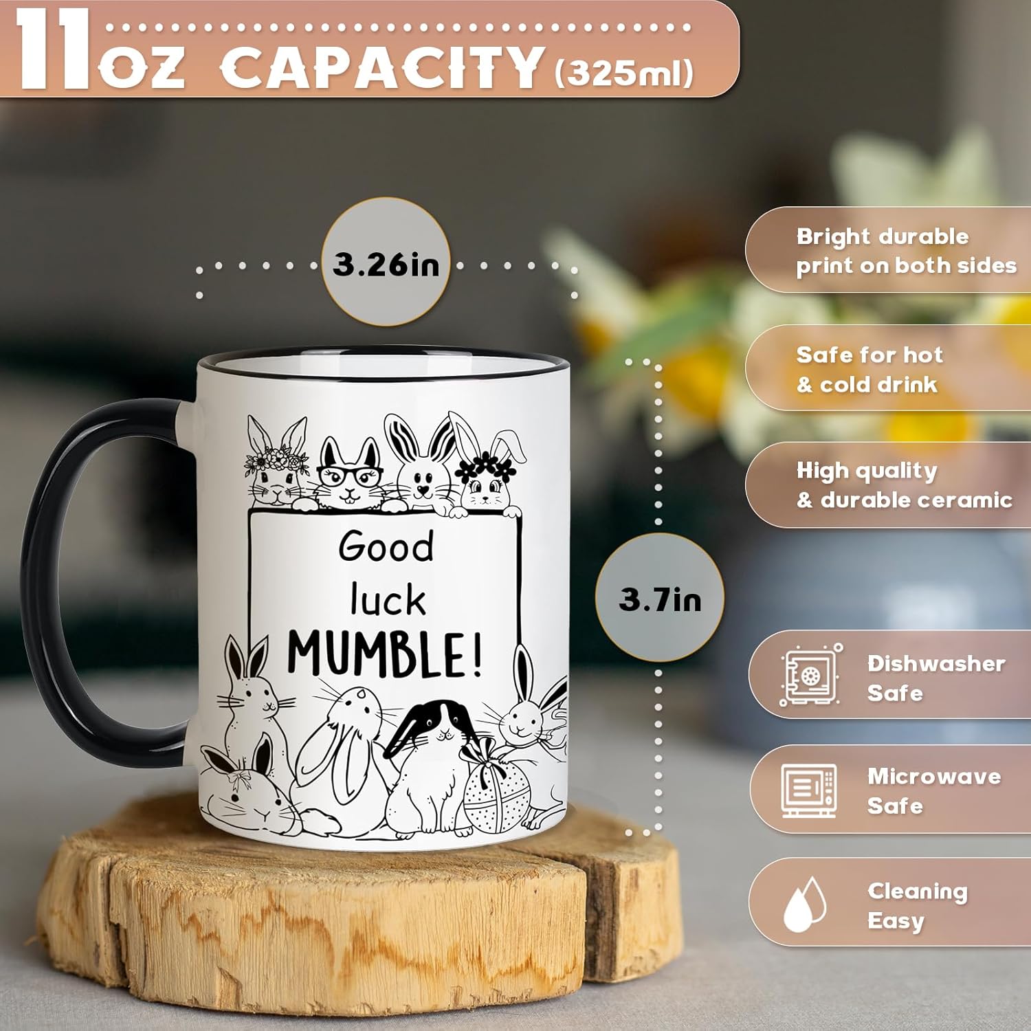 Easter Bunny Mug, Bunny Gifts for Women Men, Easter Coffee Mugs for Rabbit Lovers, Cute Rabbit Pattern Decoration, Ceramic Mugs 11oz, Microwave & Dishwasher Safe