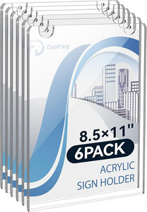 6 Pack Wall Mount Acrylic Sign Holder 8.5 x 11 Clear Display Stand, Double Sided Flyer Holder Plastic for Picture Paper Frame Home Office Menu Retail Show Fair
