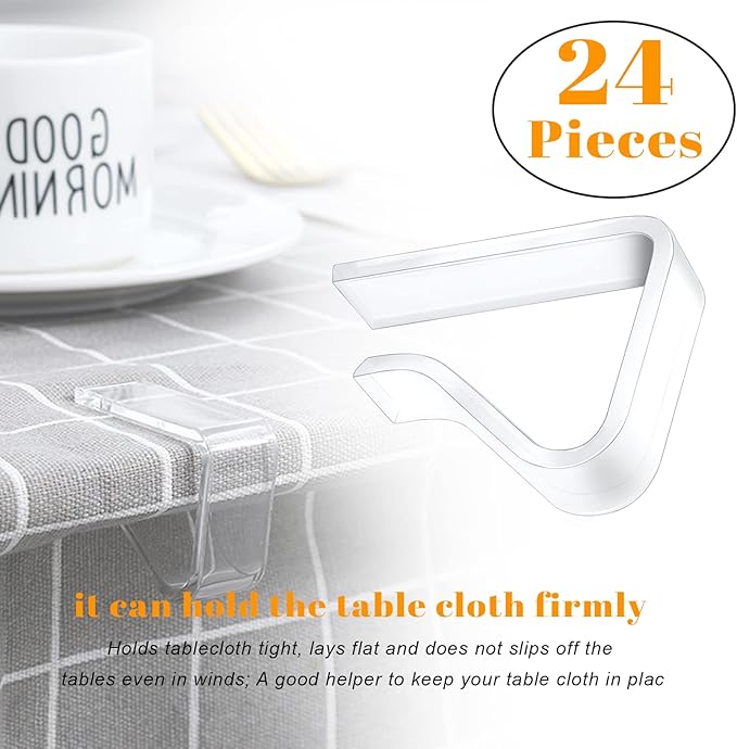 24 Pcs Transparent Plastic Tablecloth Clips, Plastic Table Cloth Hold Down Clips, Table Cloth Holder for Christmas Home Party Indoor Outdoor Camping (Small)