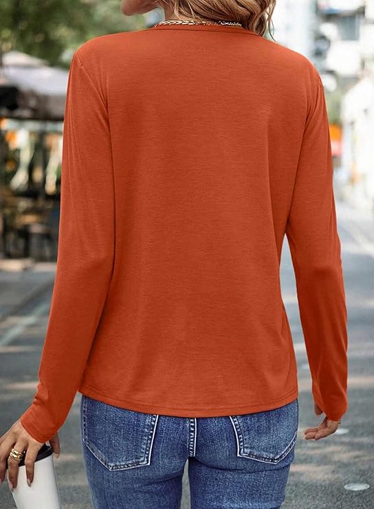 Women's Long Sleeve Pleated Dressy Tops Cute Crewneck