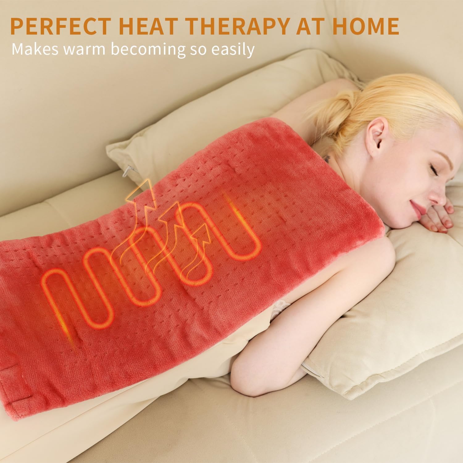 Massaging Weighted Heating Pad for Back Pain Relief,Heating Pads for Neck, Shoulder,Cramp,Portable Heated Pad with 3 Heat Settings & 6 Massage,18 Relaxing Combinations, Auto Off,20"*24",Grapefruit Red