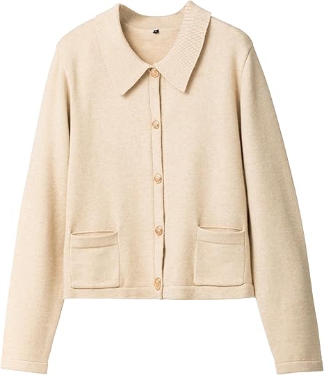 Women's Collared Cardigan Sweaters Trendy Button Cropped Short Cardigans-Blush Apricot- Size Medium