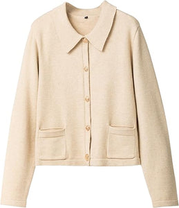 Women's Collared Cardigan Sweaters Trendy Button Cropped Short Cardigans-Blush Apricot- Size Medium