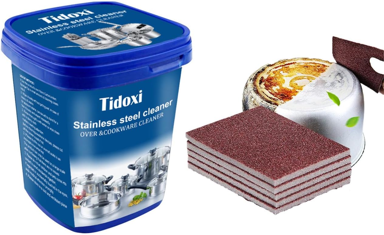 Tidoxi Stainless Steel Cleaning Paste 500g,5pcs Nano Emery Sponge,powerful Cookware Rust Removal Cleaning Paste