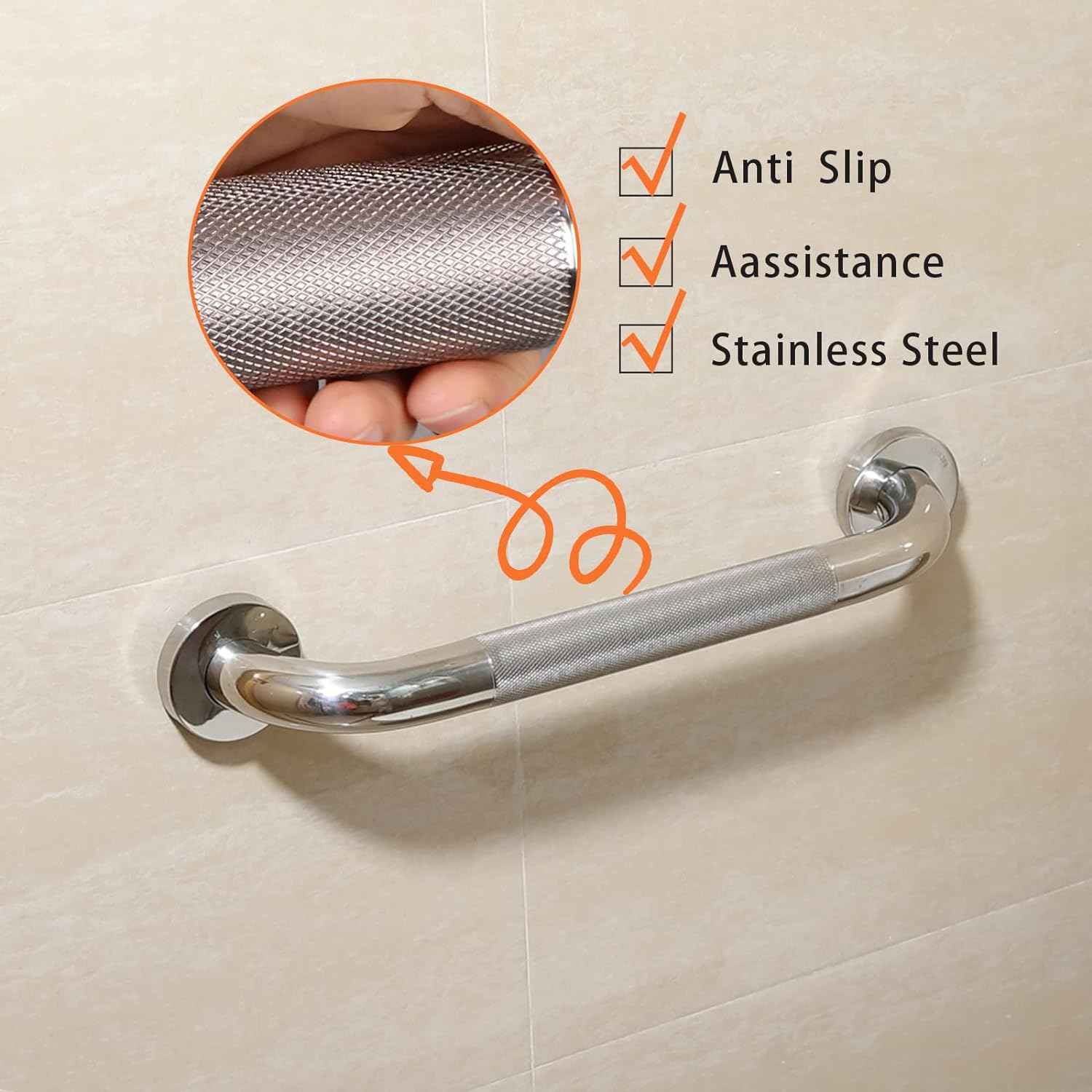 15.5" x 1" Diameter Anti Slip Safety Grab Bars For Bathtubs, Showers, Handicap Shower-2 Pack