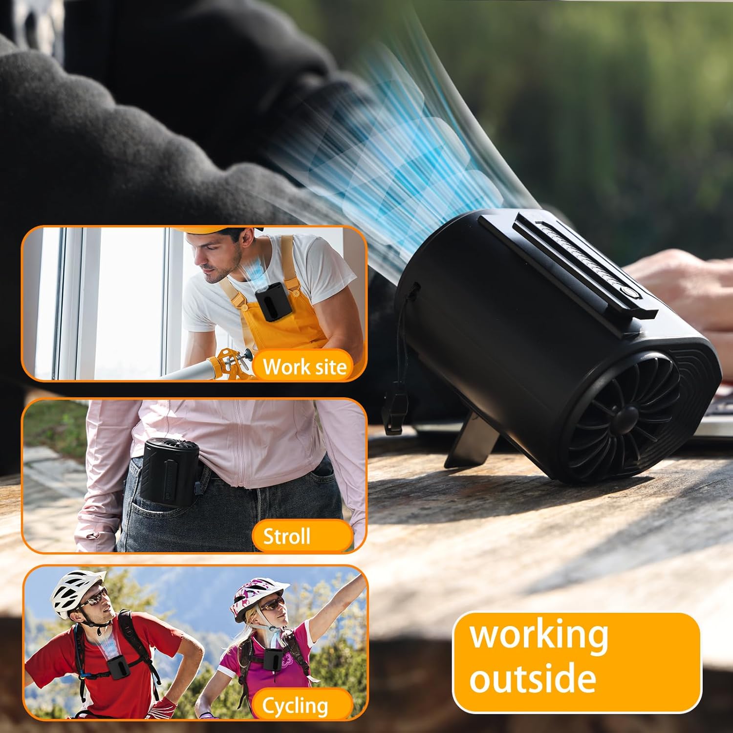 Portable Waist Fan Detachable Double Fan Combination Turbo Technology10000 mAh 5-Speed 13000RPM Clip On Belt Wearable Personal Neck Fan for Traveling Outdoor Jobsite Camping