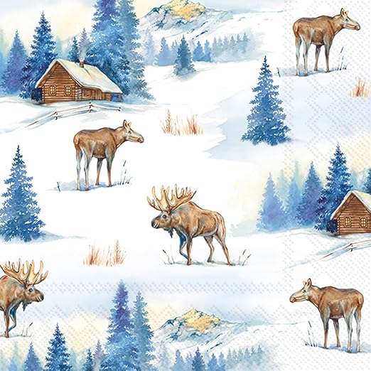 IHR Ideal Home Range Party Napkins Disposable 3-Ply Paper Lunch Napkin Pack, 6.5" x 6.5", Elk Landscape, 20-Count