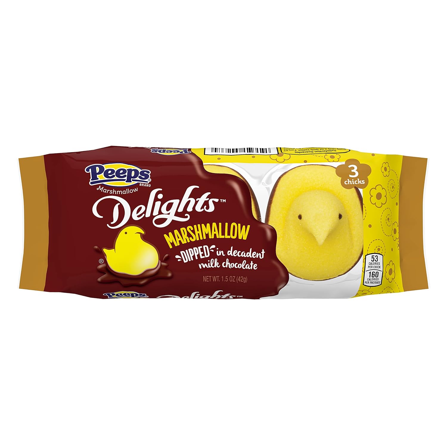 Milk Chocolate Dipped Marshmallow Peeps Yellow Chicks (1 pack of 3) (Best By: 112025)
