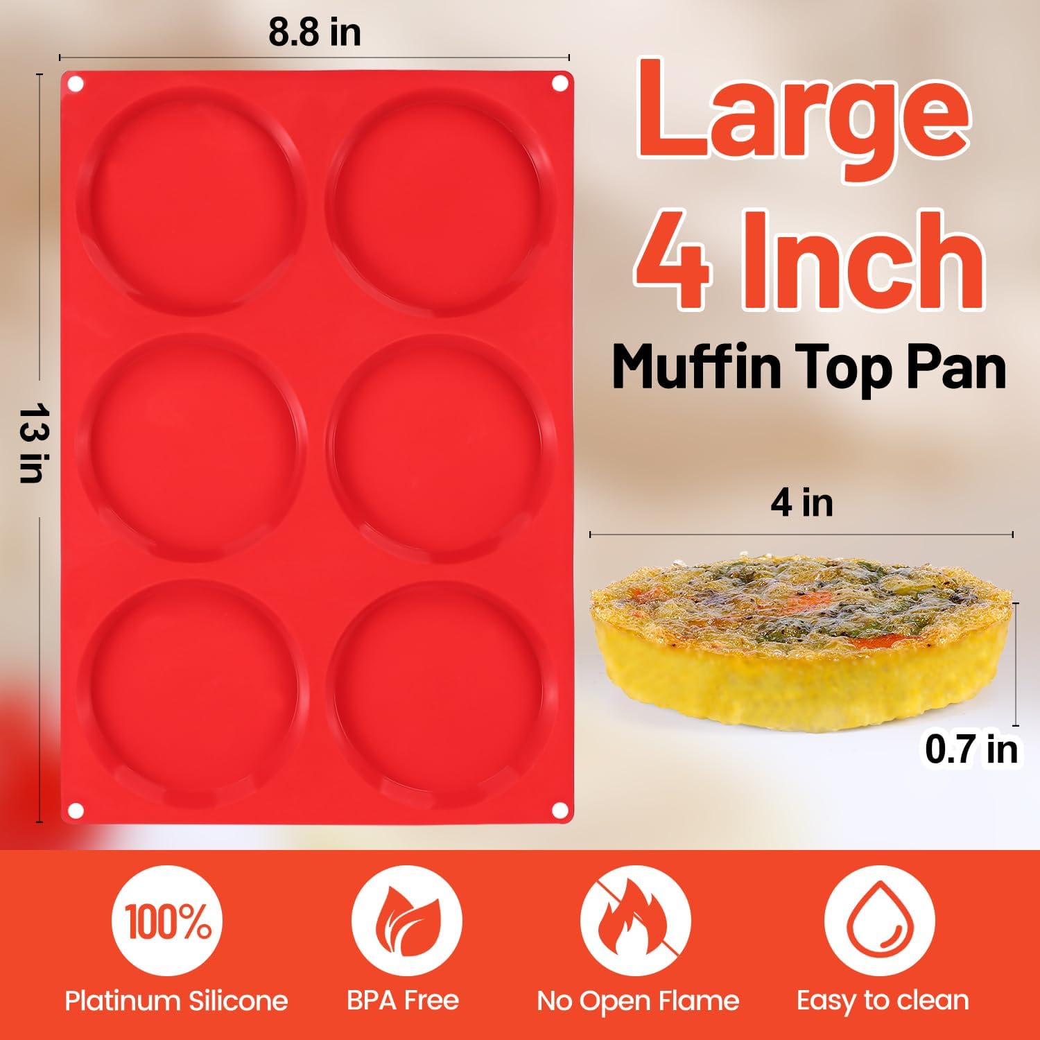 Muffin Top Pan 4 Inch Round Muffin Pan Silicone Egg Molds for Breakfast Sandwiches (2 Pack, 4 inch)