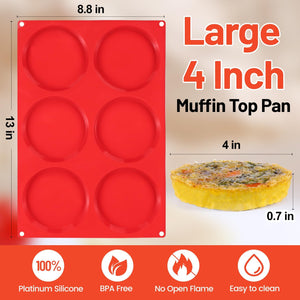 Muffin Top Pan 4 Inch Round Muffin Pan Silicone Egg Molds for Breakfast Sandwiches (2 Pack, 4 inch)