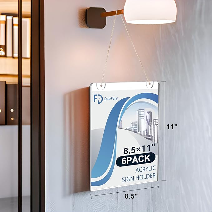 6 Pack Wall Mount Acrylic Sign Holder 8.5 x 11 Clear Display Stand, Double Sided Flyer Holder Plastic for Picture Paper Frame Home Office Menu Retail Show Fair
