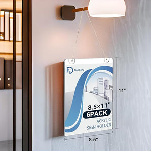 6 Pack Wall Mount Acrylic Sign Holder 8.5 x 11 Clear Display Stand, Double Sided Flyer Holder Plastic for Picture Paper Frame Home Office Menu Retail Show Fair