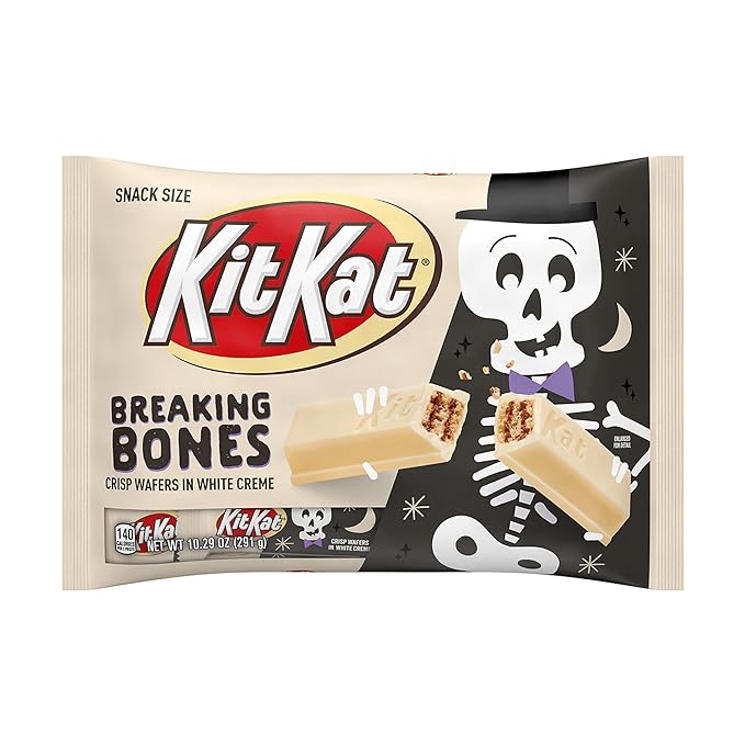 KIT KAT Breaking Bones White Creme Snack Size, Halloween Wafer Candy Bars Bag, 10.29 oz