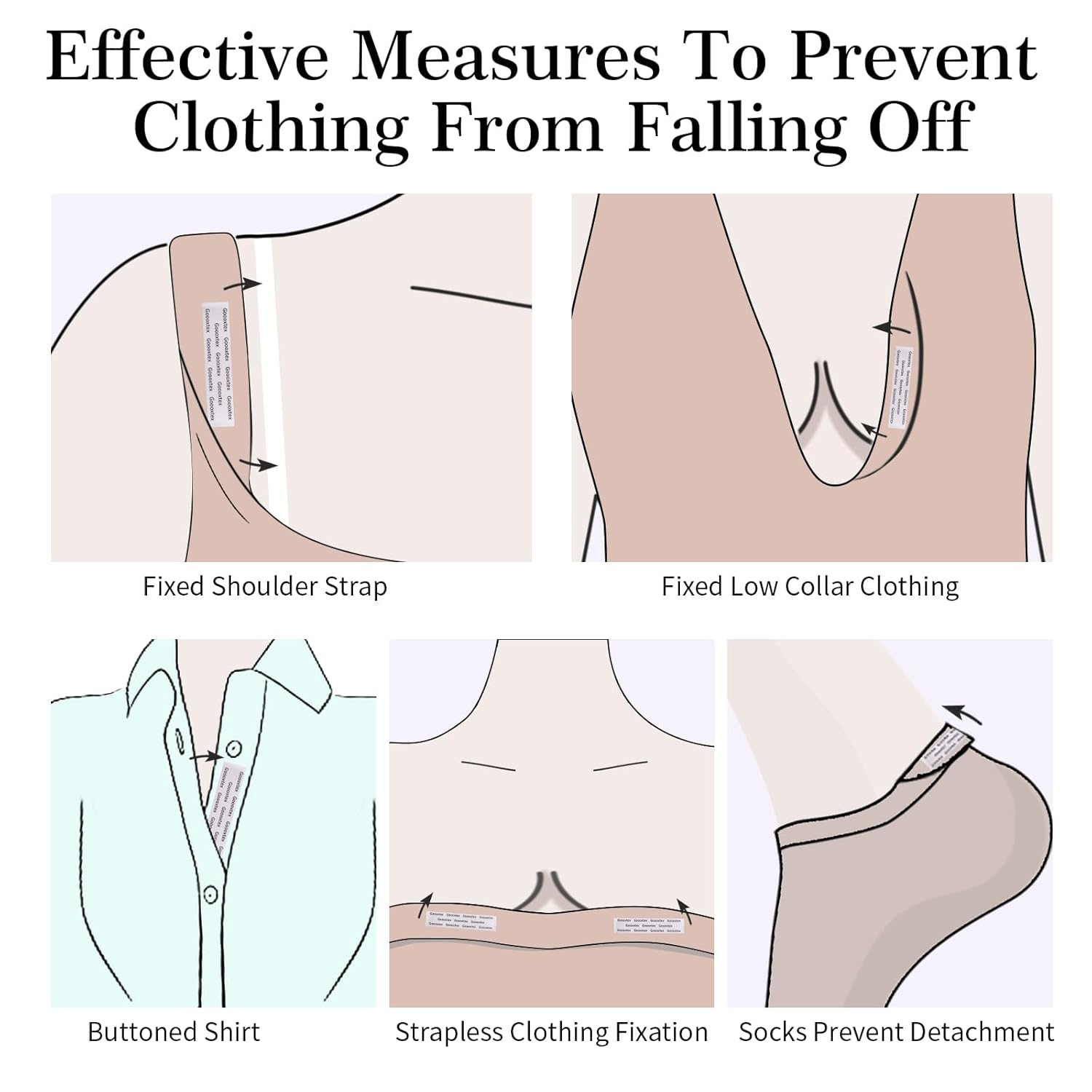 Double Sided Tape for Clothing and Body, Waterproof, 50 Strips Fabric Skin Tape, Strong Adhesive Tape, Transparent for All Skin Tones