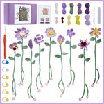 Crochet Kits for Beginners 9PCS Flower Bookmarks Crocheting Kit with Yarn & Hook & Video Tutorial for All The Flowers Crochets Kits for Starters Idea Birthday Gifts Women Adults Kids, Purple Flower