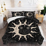 Black Sun and Moon Queen Comforter Set for Girls Women Kids Boho Celestial Bedding Bohemian Occult Crescent Solar Stars Quilt Set 1 Comforter + 2 Pillow Cases