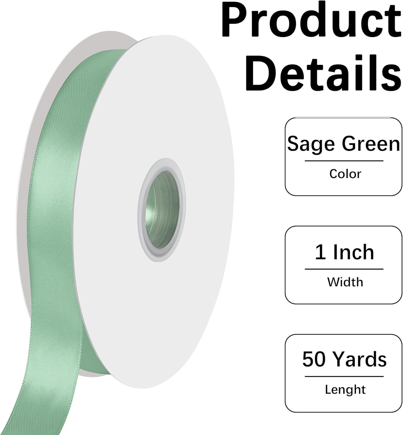 Double Face 1 Inch Sage Green Satin Ribbon 50 Yards Fabric Ribbon for Gift Wrapping Bow Craft Flower Bouquet Wedding Sewing Decoration Accessories